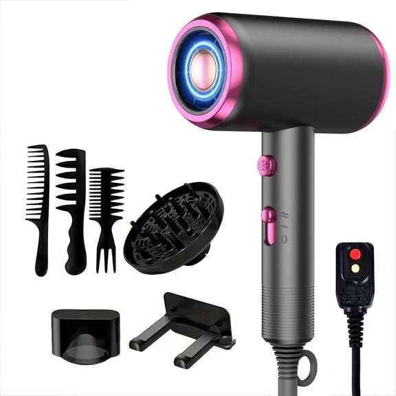 Professional Ionic Hair Dryer, Powerful 1800W Fast Drying Low Noise Blow Dryer with Concentrator Nozzle Diffuser Attachments for Home Salon Travel,ALCI Safety Plug