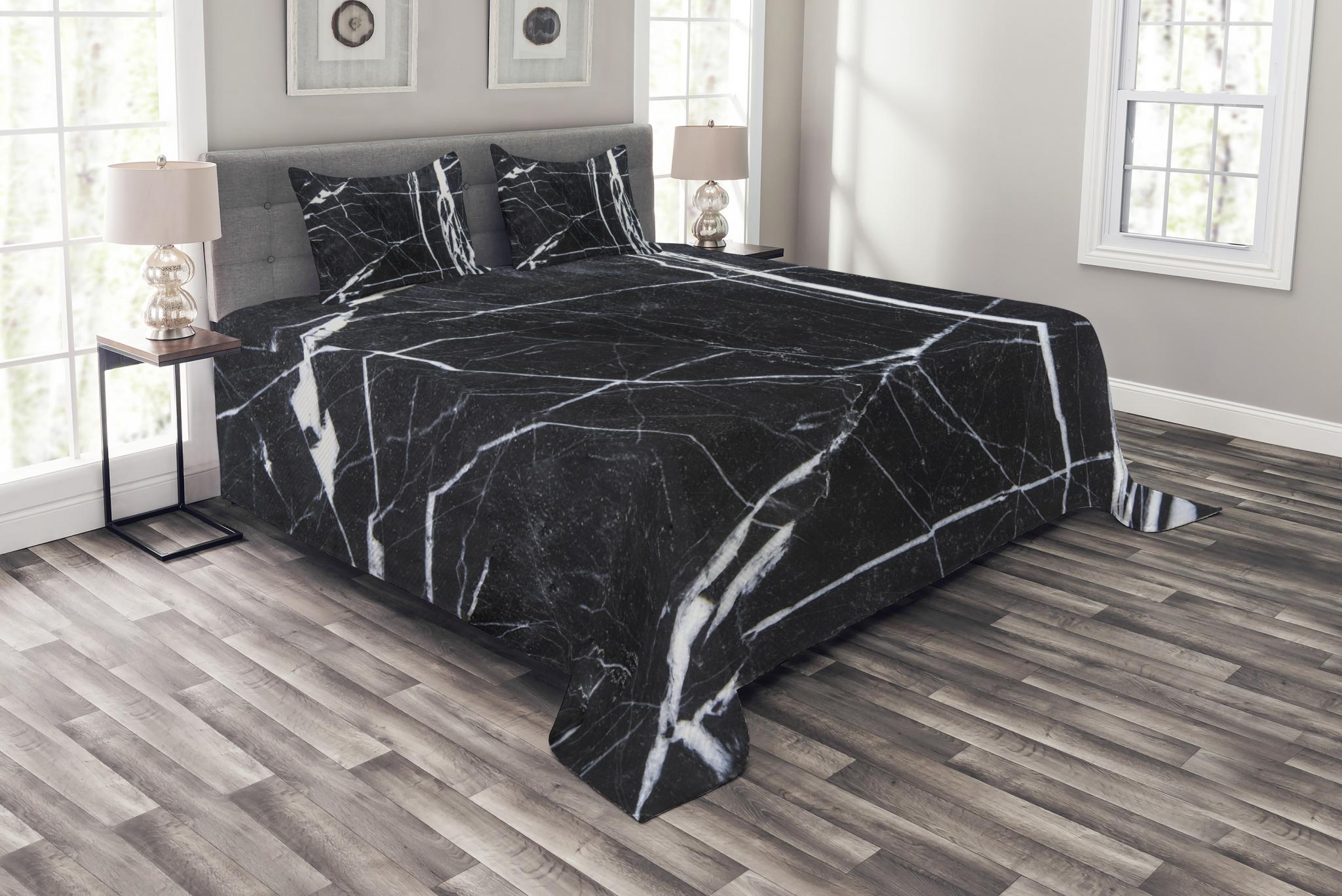 Marble Bedspread Set, Grunge Natural Gemstone Nostalgic Marbling