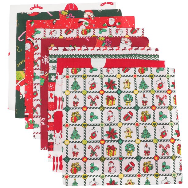 FELTECHELECTR Paquete de 8 sábanas de tela de algodón con cuadrados navideños para manualidades navideñas de patchwork.