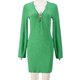 thumbnail image 3 of Vestido de verano y otoño para mujer, vestido informal ajustado para oficina, retro, elegante, con escote en V, cintura alta, manga larga, vestido plisado para fiesta, 2024, 3 of 5