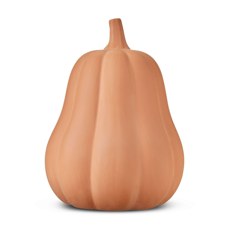 Clay Pumpkin Jack-o'-Lantern Tabletop Decor, Brown, 13