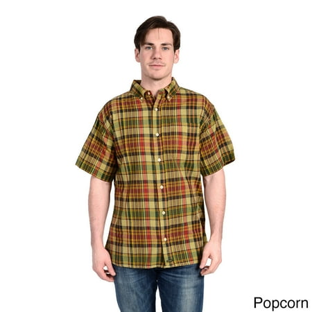 Stanley Men's short sleeve indigo overdyed plaid shirt.