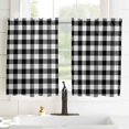 thumbnail image 3 of Brown White Plaid Kitchen Curtain 39 Inch Length Small Short Cafe Tiers Curtains Drape, Gradient Geometric Buffalo Checkered Window Treatment Rod Pocket Drapery Panels Curtains, 27.5x39, 3 of 5