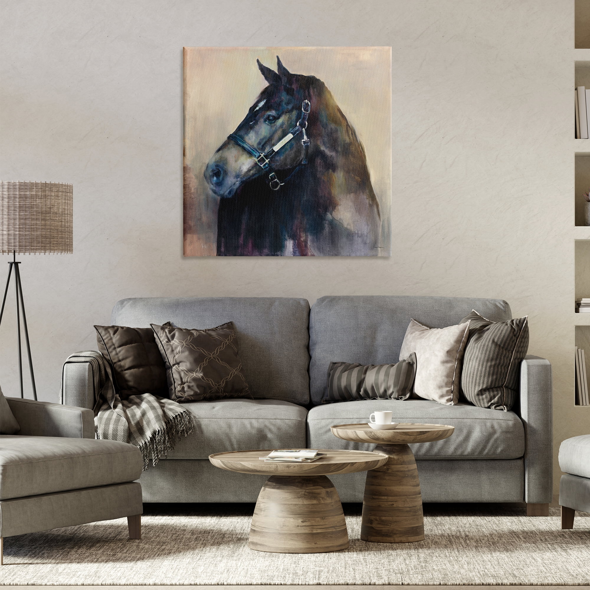 Stupell Industries Ritzy Black Horse Animals Painting Wrapped Canvas Art Print Wall Art, 30 x 30