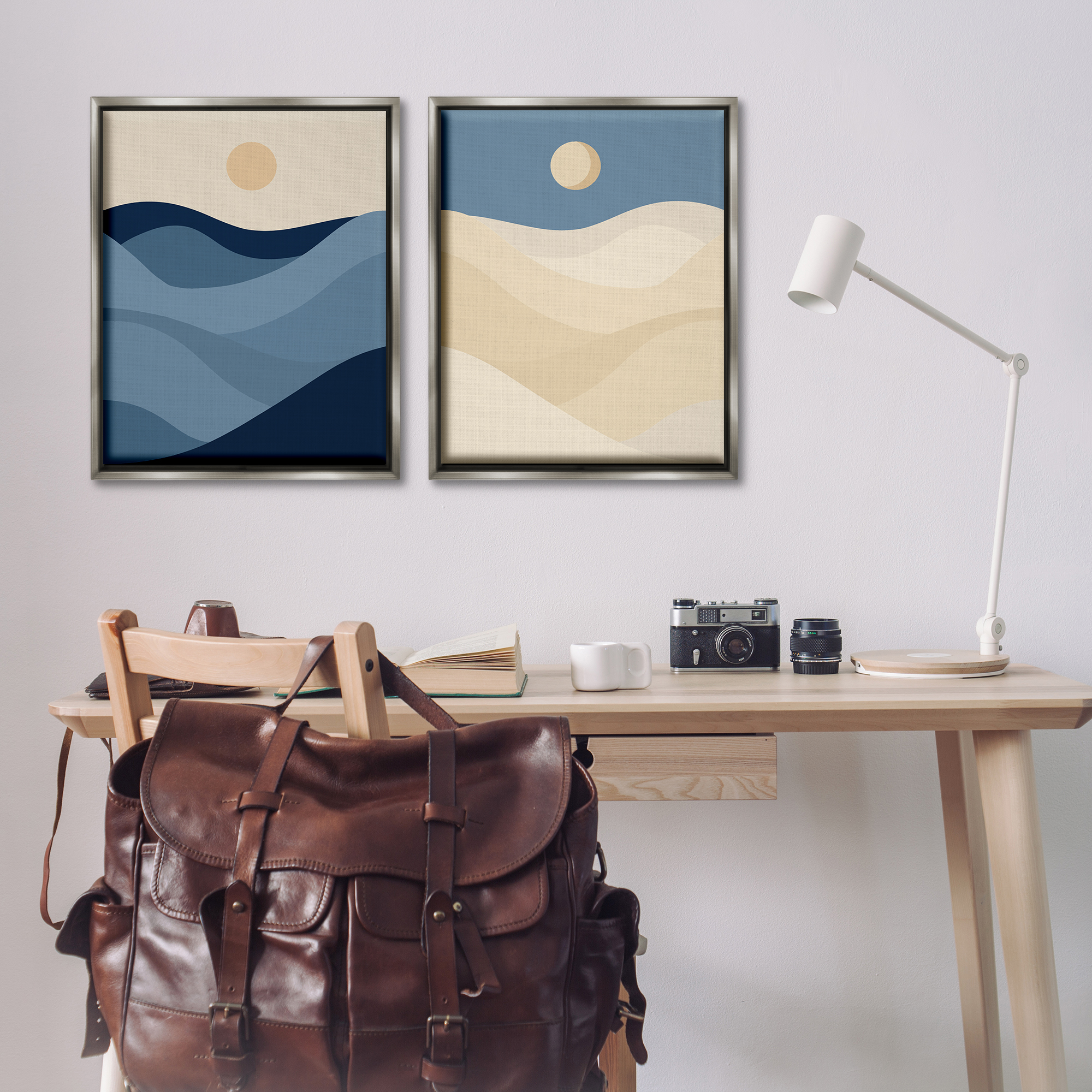 Stupell Industries Boho Waves & Dunes Landscape & Nature Painting Gray Floater Framed Canvas Art Print Wall Art, 31 x 25, Set of 2