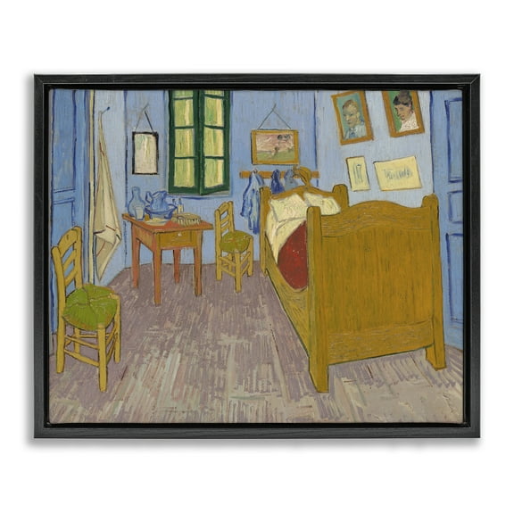Stupell Industries Classical Van Gogh Bedroom Buildings & Architecture Painting Black Floater Framed Canvas Art Print Wall Art, 21 x 17