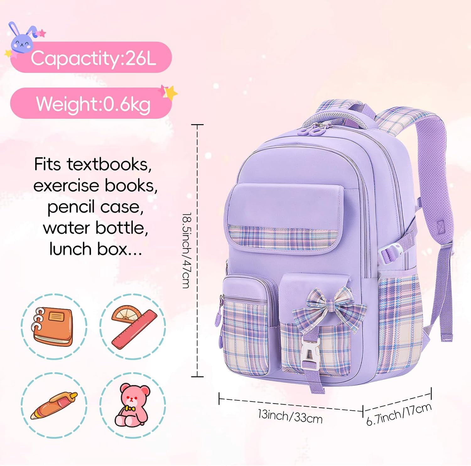 Gynky School Backpack for Teens Girlish School Bags for Middle School Students Book Bag for Elementary Primary Kawaii Backpack
