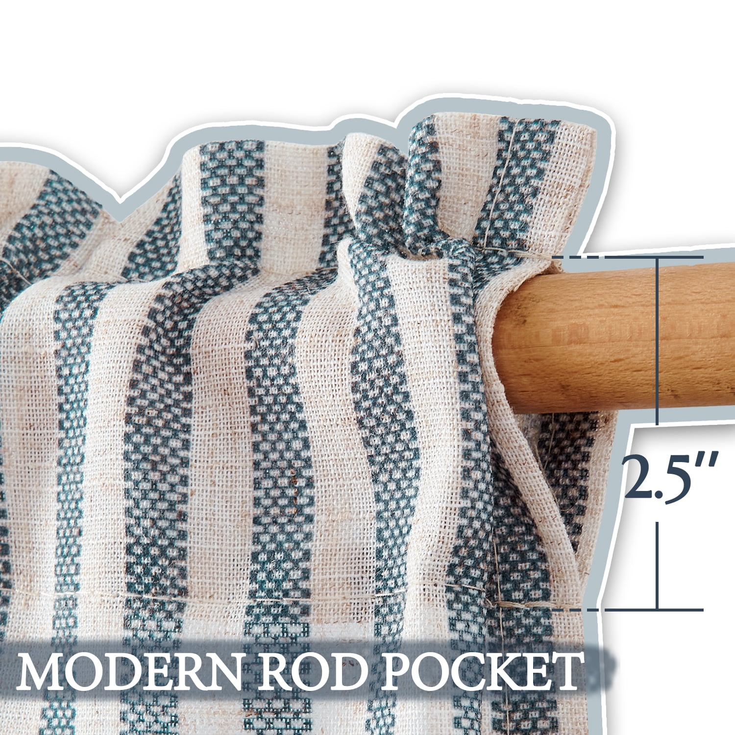 TOPICK Striped Kitchen Curtains and Valance Set 36 Inch Small Linen Curtains for Cafe Living Room Bathroom Farmhouse 3 Pieces Set Rod Pocket Blue