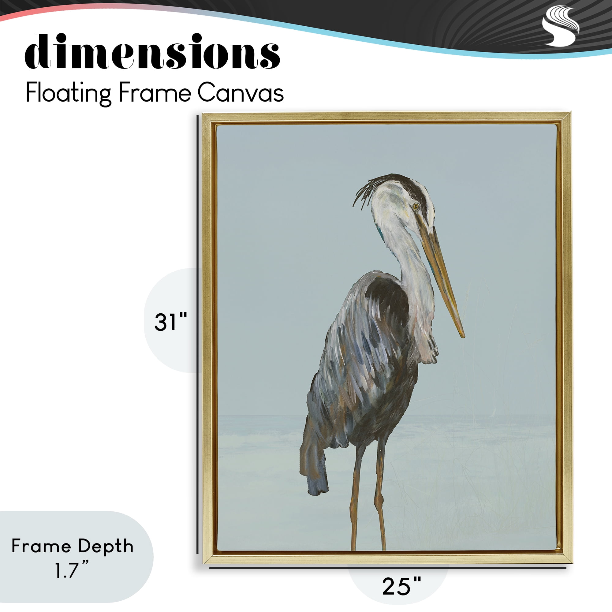 Stupell Industries Coastal Pelican Muted Blue Gold Framed Floater Canvas Wall Art, design by Julie DeRice