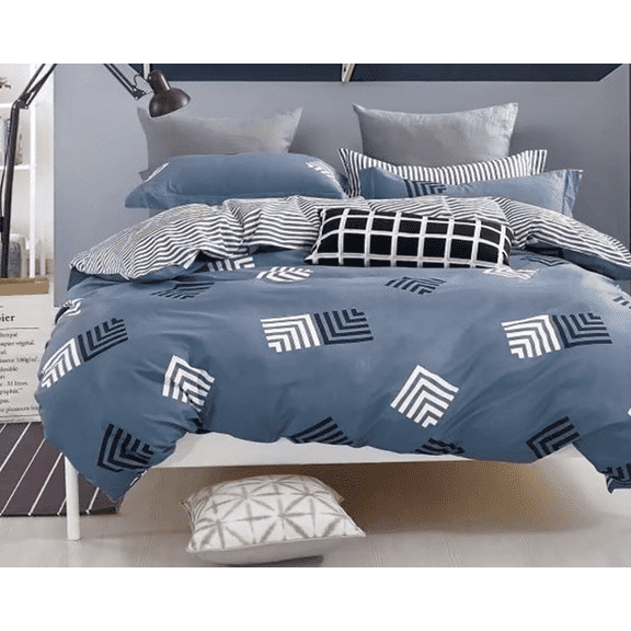Swanson Beddings Geo Strips 3-Piece 100% Cotton Bedding Set: Duvet Cover and Two Pillow Shams (Queen) (No comforter included)