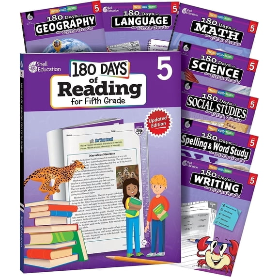 180 Days™: Grade 5 8-Book Set: Daily Practice for Reading 2nd Edition, Writing, Spelling, Language, Math, Science, Social Studies, and Geography"