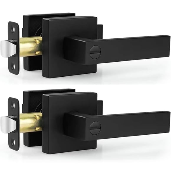 Estmoon 2 Pack Privacy Door Levers Door Handle Matte Black Interior Door Knobs Keyless Door Locks for Bedroom or Bathroo
