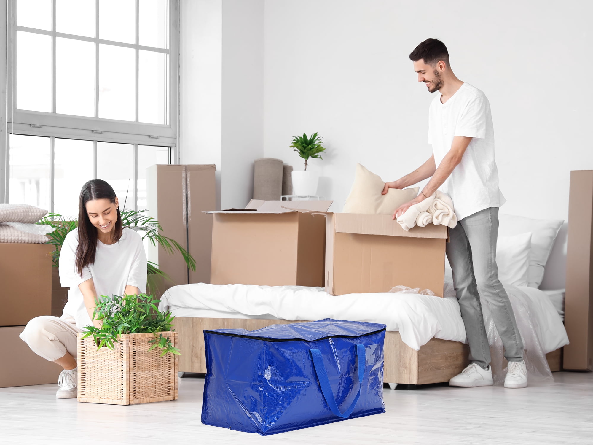 Unique Bargains 4 Packs Clothes Storage Bags Moving Bags Blue 27*14*14in