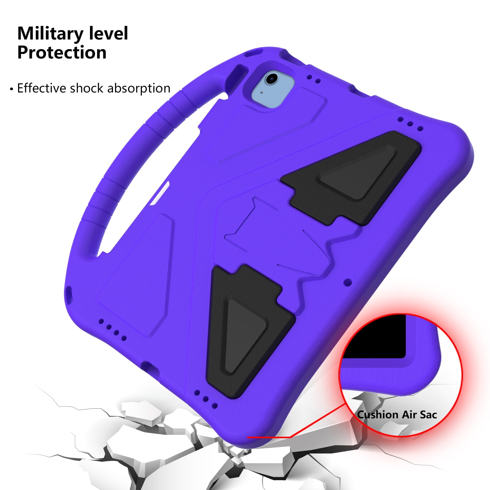 Cowithday Kids Case for Apple iPad 10th Generation  iPad 10.9 inch 2022 with Kickstand/Handle Stand/Pencil Holder [Screen Protector] Lightweight Soft EVA Foam Shockproof Silicone Cover Boy Girl,Purple