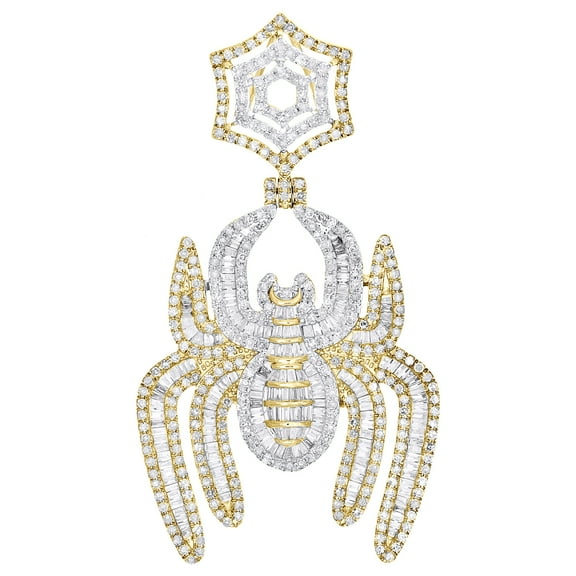 10K Yellow Gold Baguette Diamond Spider w/ Web Pendant Statement Charm 2.05 CT