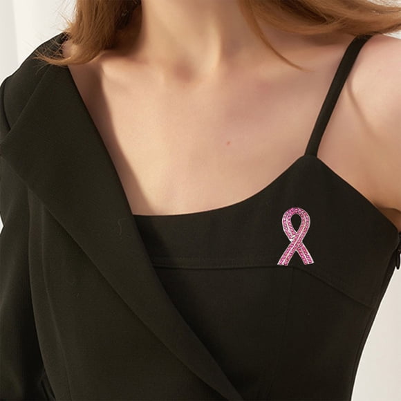 Pink Breast Cancer Awareness Ribbon Pin Brooch Alloy Lapel Pins For Women Public Service Charity Event Fundraiser Accessories 2.36X1.18 Inches