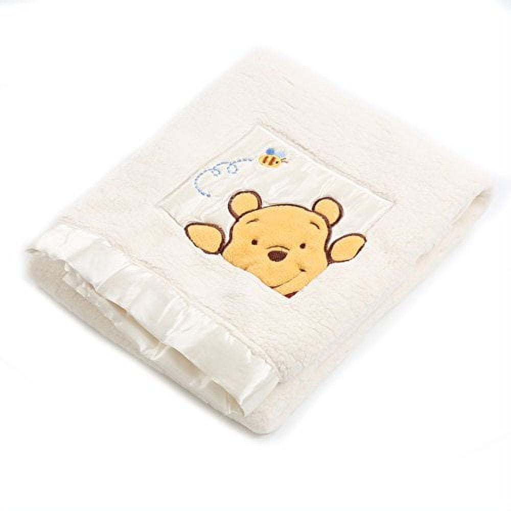 Danica Soft Coral Fleece Baby Blanket, Cute Animal Pattern, 40" X 30" Cozy, Comfortable & Warm (Ivory Winnie The Pooh B)