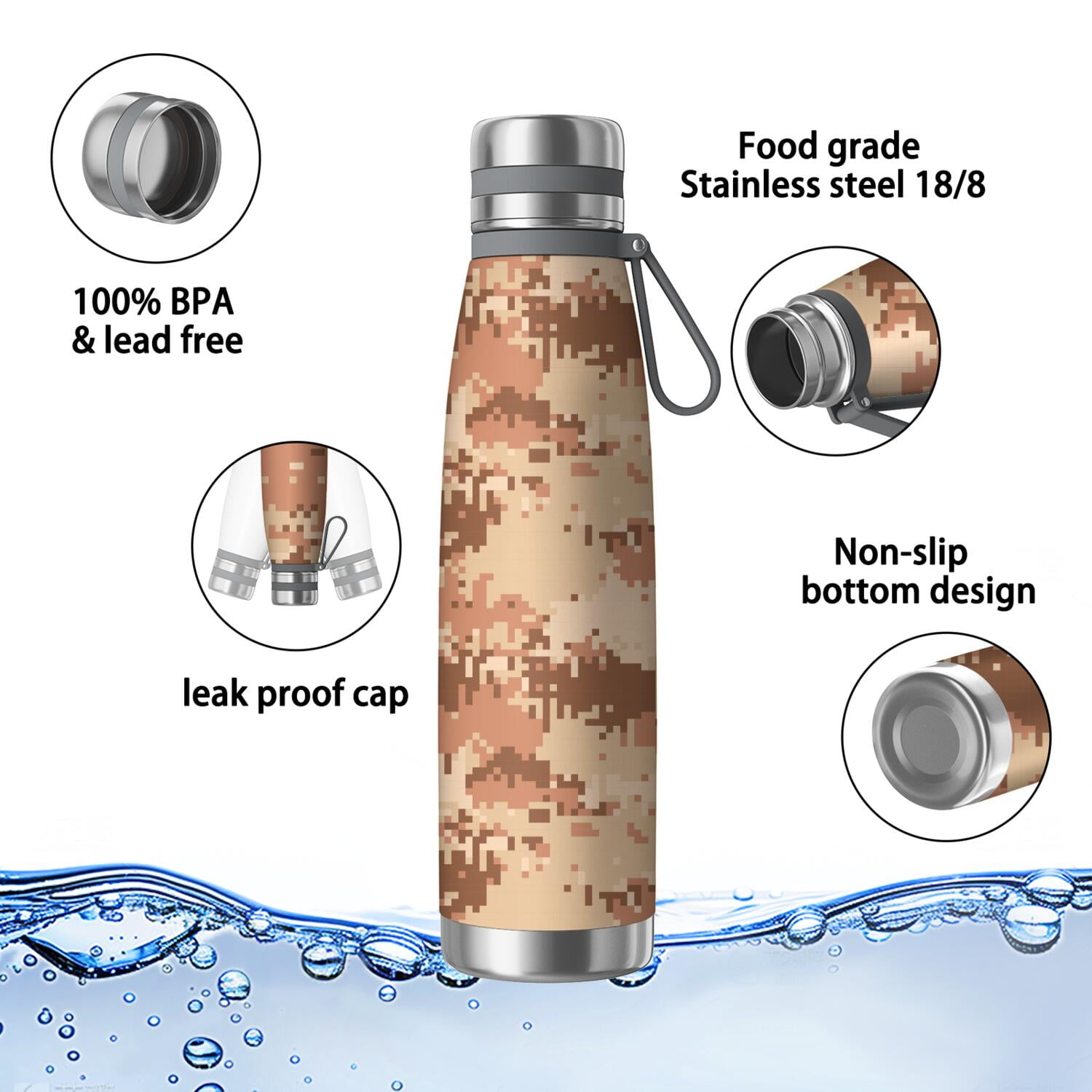 29oz Insulated Water Bottle with Tea Infuser, Stainless Steel Travel Mug, Camouflage Print