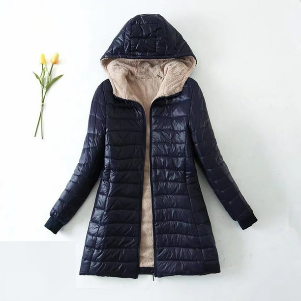 zanvin Womens Long Puffer Jacket Plus Size Down Coat Cotton Cover Coat Lightweight Down Coat With Hood Winter Jacket,Navy,XXXL