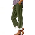 thumbnail image 2 of VEKDONE Women's Straight Trousers with Pockets High Waist Drawstring Loose Fit Anlke Pants Fashion Lace Trim Hem Long Pants Army Green L, 2 of 5