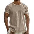 thumbnail image 2 of Mens T-Shirt Knit Short Sleeve Crew Neck Contrast Trim Knit T-Shirt,Khaki M, 2 of 4