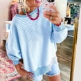 thumbnail image 2 of Chandails en Molleton Décontractés à Manches Longues pour Femmes, Col Rond, Imprimé Rayé, Chandail Sans Capuche, Haut à Manches Longues, Chemise Simple, Col en V Athlétique, Nouveau T-Shirt pour Femmes, 2 of 8