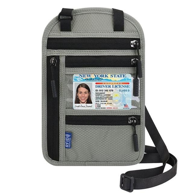 cámping Soporte para pasaporte tarjeta de identificación RFID de viaje bolsa para hombro y cuello (gris claro) 3 uds. JShteea El nuevo