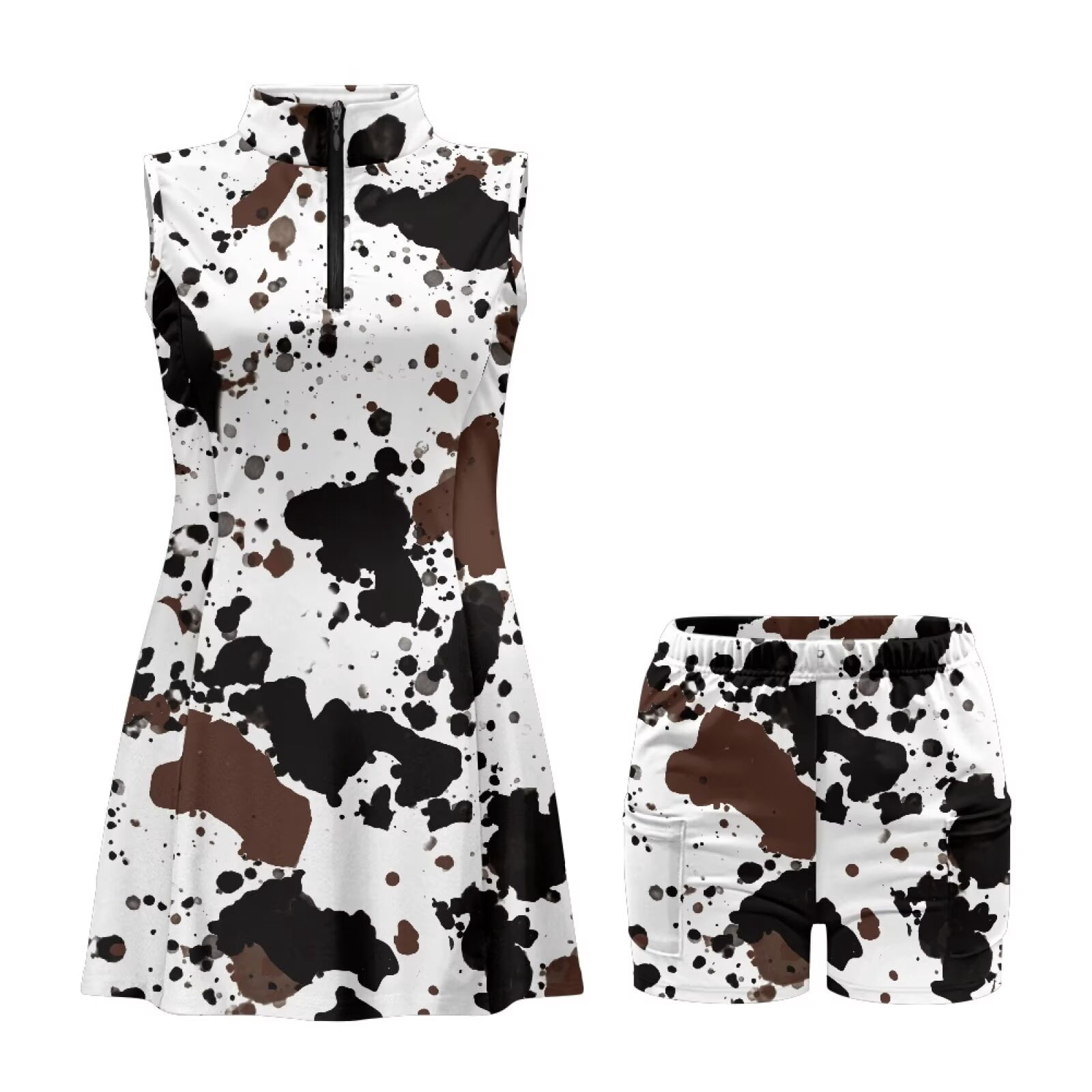Uorisanigo Brown Cow Print Golf Dress for Women Casual Relaxed Sleeveless Workout Athletic Dresses Comfortable Breathable Athletic Workout Dress Size XL