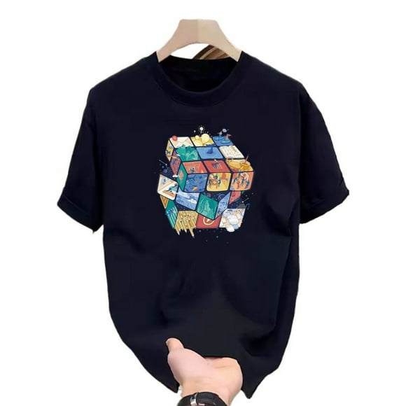 T-Shirt d'Été Noir Imprimé Doux et Respirant Tenue Décontractée Chemise à Manches Courtes