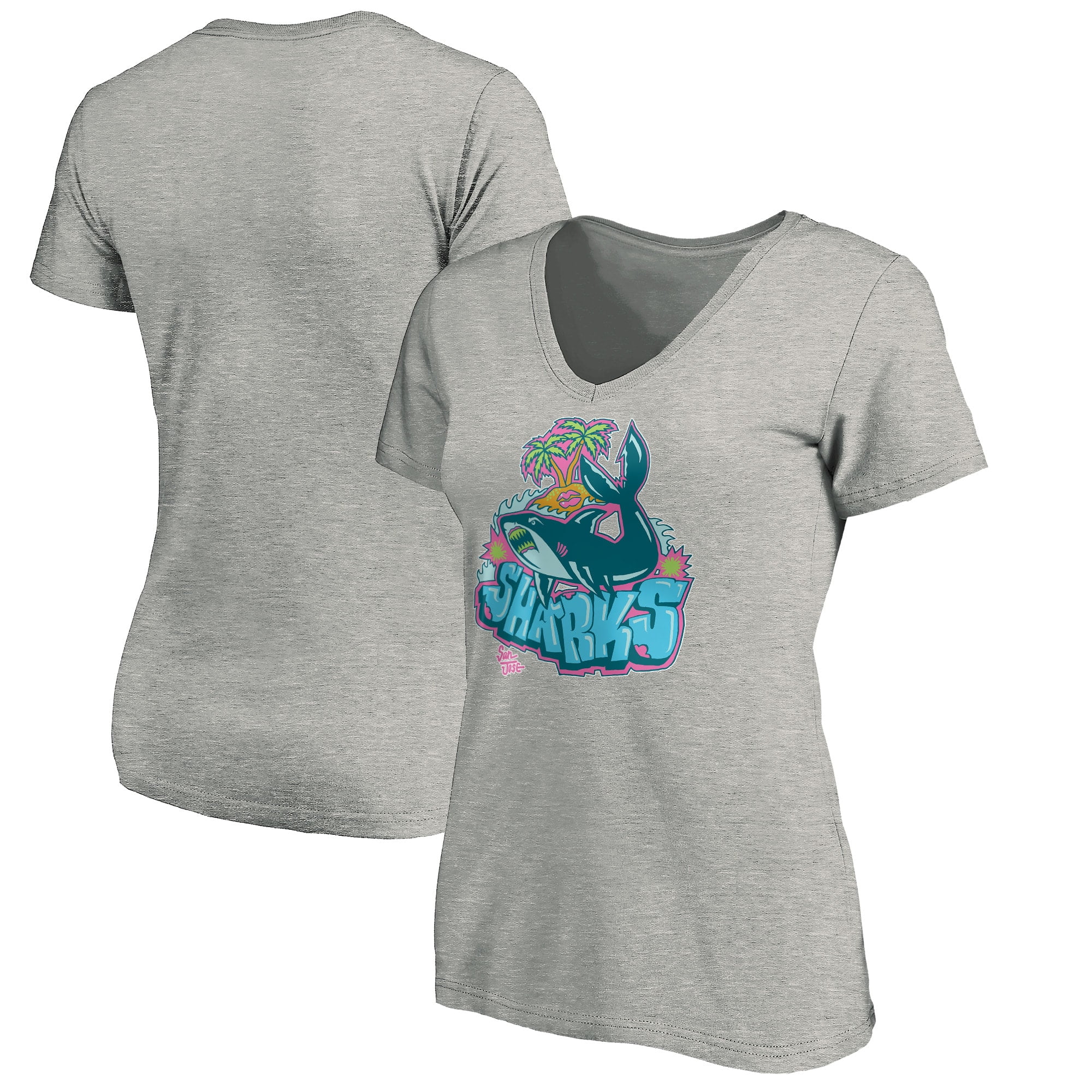 Fanatics San Jose Sharks Fanatics Branded Women S Graffiti Shark V Neck T Shirt Heather Gray Walmart Com Walmart Com