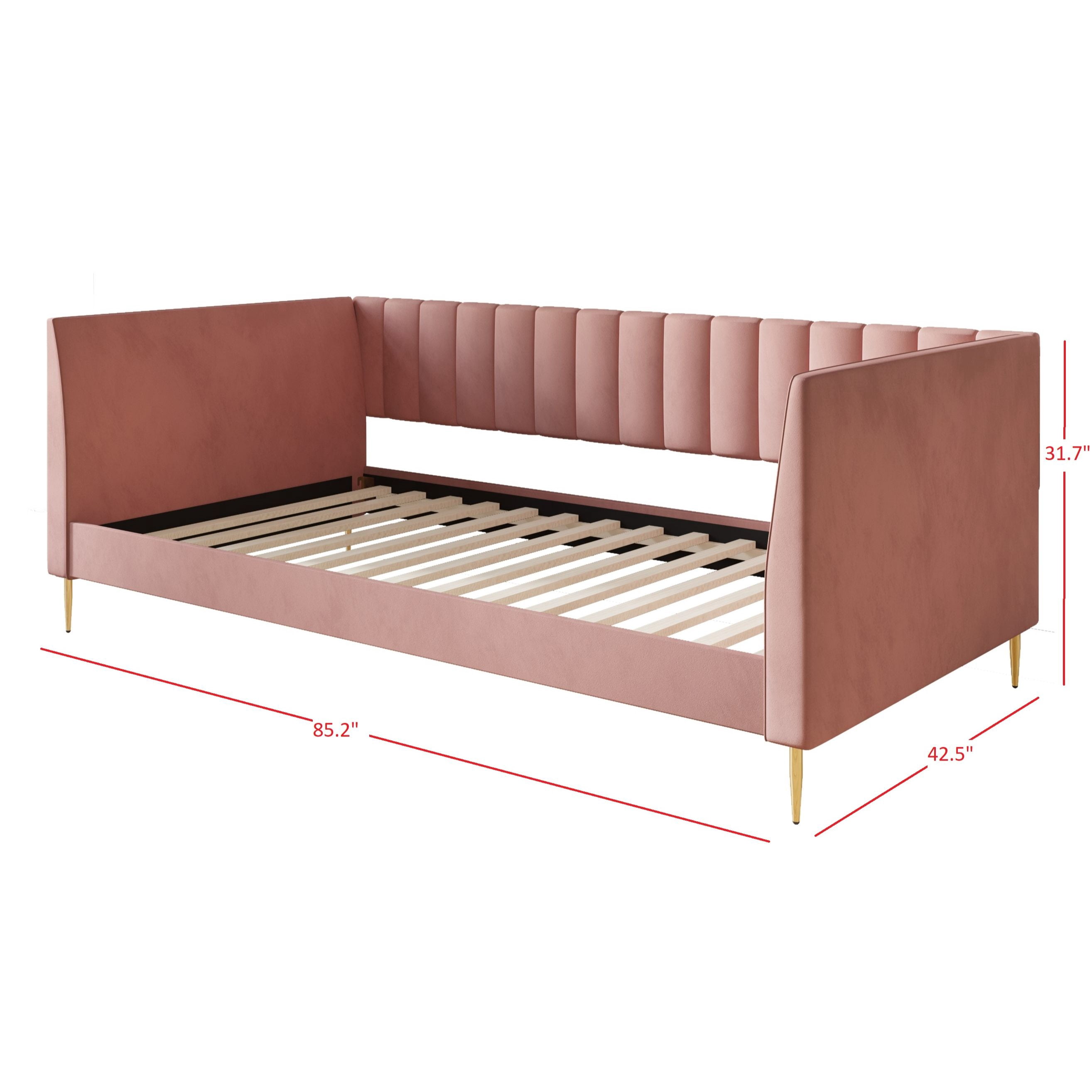 Home Design Delano Twin Upholstered Daybed, Vertical-Channel Tufted Daybed for Adult, Pink, Easy Assembly
