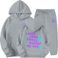 thumbnail image 2 of Tween Winter Girls Outfits Set Tracksuit With Print Hoodie Joggers Warm Kids, 2 of 4