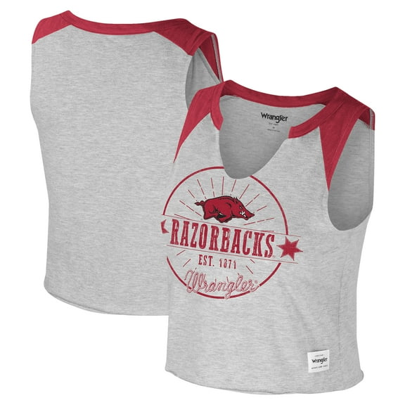 Women's Colosseum x Wrangler Heather Gray Arkansas Razorbacks Vintage Muscle Cropped T-Shirt