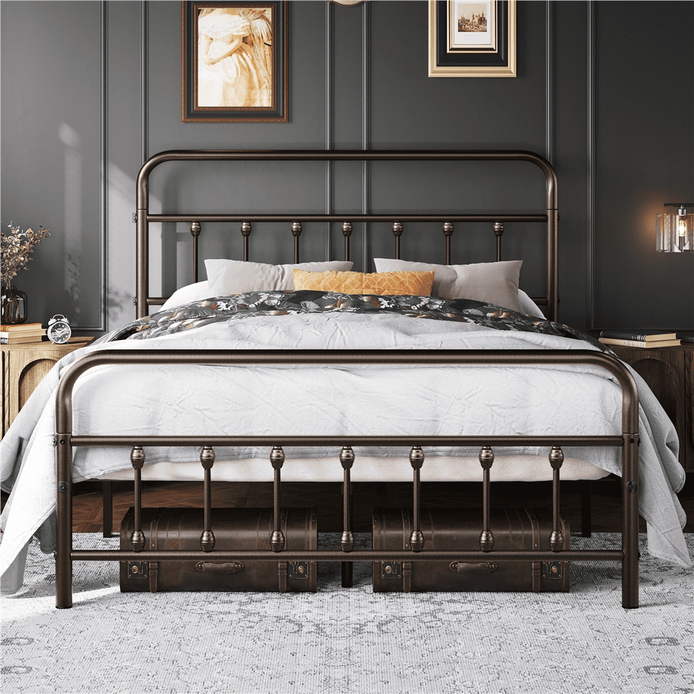 Alden Design Full  Size Metal Platform Bed with High Headboard for Adults, Bronze