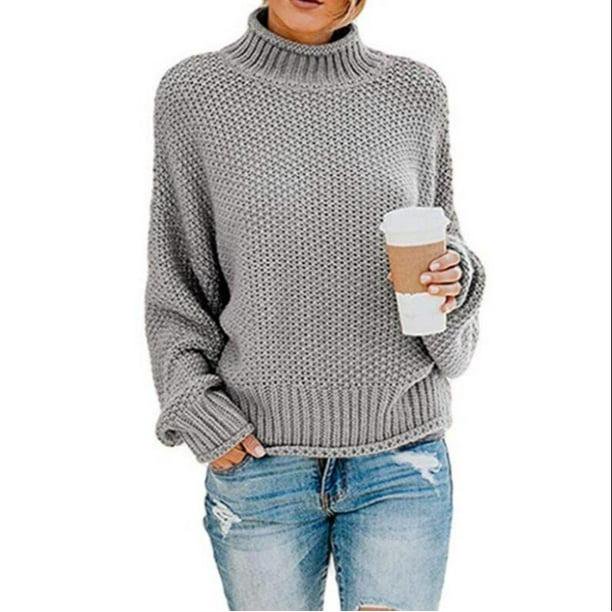 ZHAOCHENG Suéter de mujer elegante de invierno suéter de cuello alto suéter de punto suéter grueso suéter suelto casual manga larga Oberteile-S