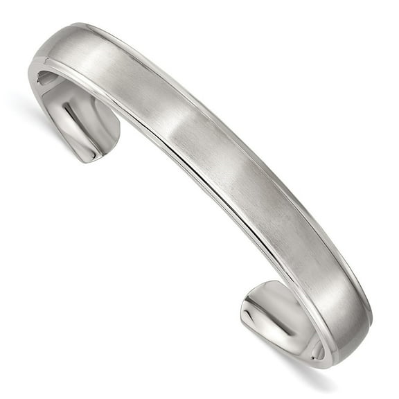 Auriga Fine Jewelry Stainless Steel Brushed and Polished Ridged Edge 11mm Cuff Bangle for Women