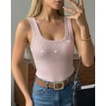 thumbnail image 3 of CHICME Tank Tops For Women Rhinestone Solid Color Sleeveless Ribbed Fitted Camisole Summer Top Going Out Vest Pink-M, 3 of 9