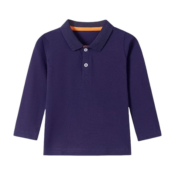 JULMCOMO Cotton Polo Shirts for Kids Collared Long Sleeve Comfy Casual Golf Shirts Boys Girls Soft Basic School Uniform Tops Navy 6Y