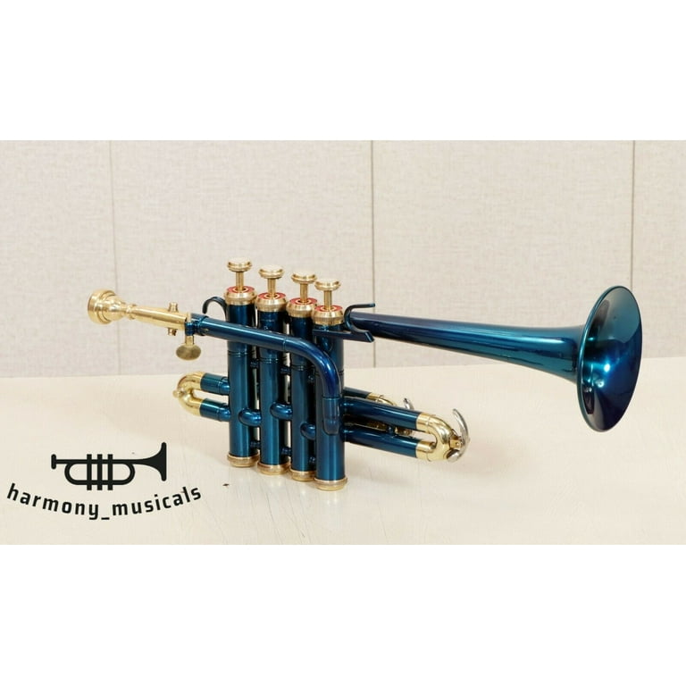 piccolo trumpet blue and brass Bb/A pitch with hard case bag and mouthpiece  