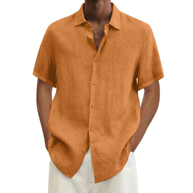 XDZJLR Chemises pour Hommes Été Hawaii Uni Manches Courtes Double Poche Col Rabattu Boutons Hauts
