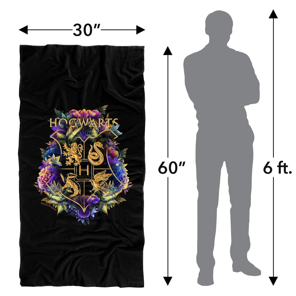 Harry Potter Hogwarts Multi-Colored Floral Crest Officially Licensed Beach Towel 30' X 60'