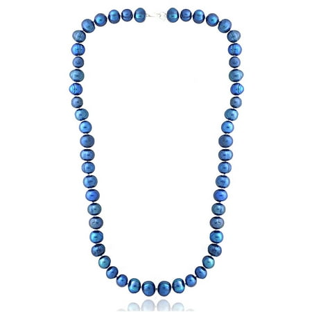 8-9mm Dark Blue Freshwater Cultured Pearl Necklace, 18