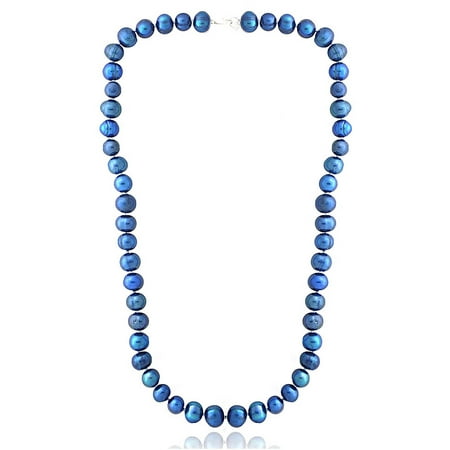 Blue Freshwater Pearl - 8-9mm Dark Blue Freshwater Cultured Pearl Necklace, 18