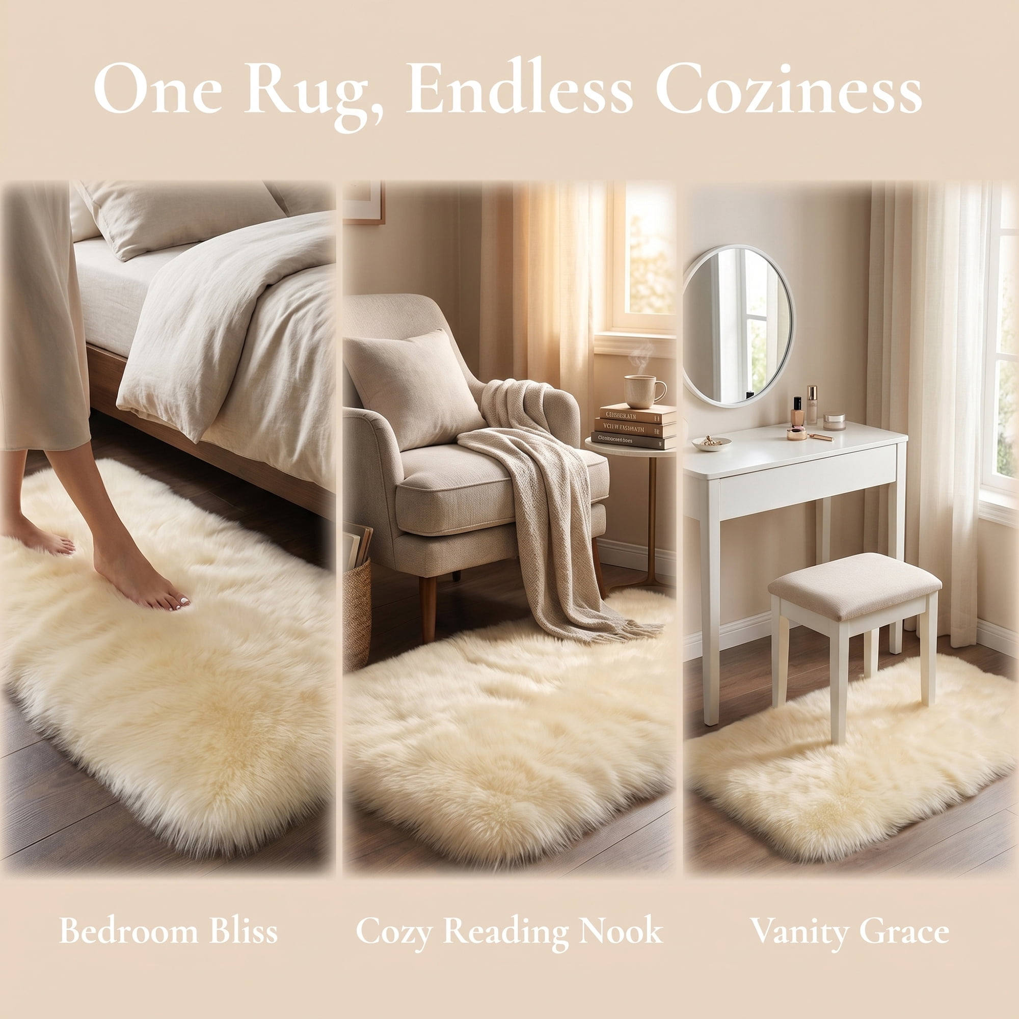 Unique Bargains Shaggy Area Rug Ultra Fluffy Non Slip Fuzzy Carpet 32" x 20" Beige