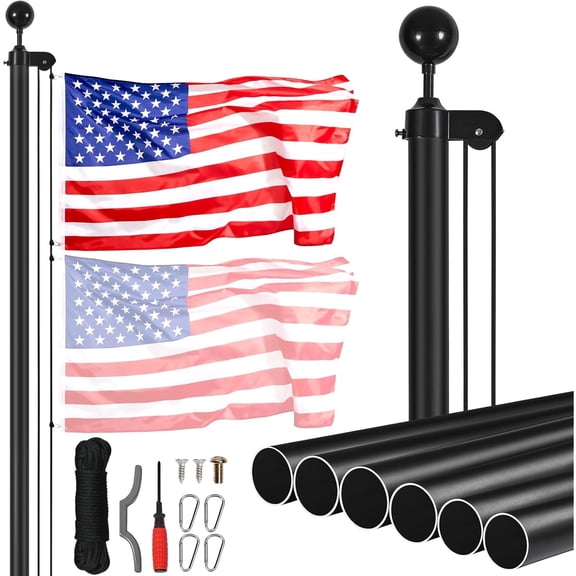 30 Feet Sectional Flagpole Kit, Heavy Duty Aluminum Alloy Flag Poles for Outside House in Ground, 3 Display Modes with 3x5 American Flag, Professional Accessories, Black