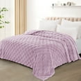 thumbnail image 6 of Exclusivo Mezcla King Size Flannel Fleece Blanket, Super Soft Warm Lightweight Checkered Pattern Blanket for All Seasons, Light Purple, 90"x104", 6 of 7