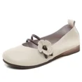 thumbnail image 3 of Zapatos planos de piel de vaca auténtica para mujer, con punta redonda, hechos a mano, de alta calidad, informales y suaves para enfermeras, 3 of 5