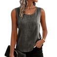 thumbnail image 6 of Qwertyu Womens Cotton Linen Crop Tank Tops Casual Sleeveless Crew Neck Loose Fit Solid Color Linen Blend Camisole Dark Gray 3XL, 6 of 9