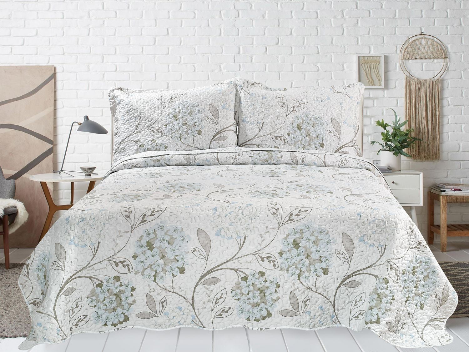 Marina Decoration Rich Printed Embossed Pinsonic Coverlet Bedspread Ultra Soft Bedding Summer Quilt Set with Shams