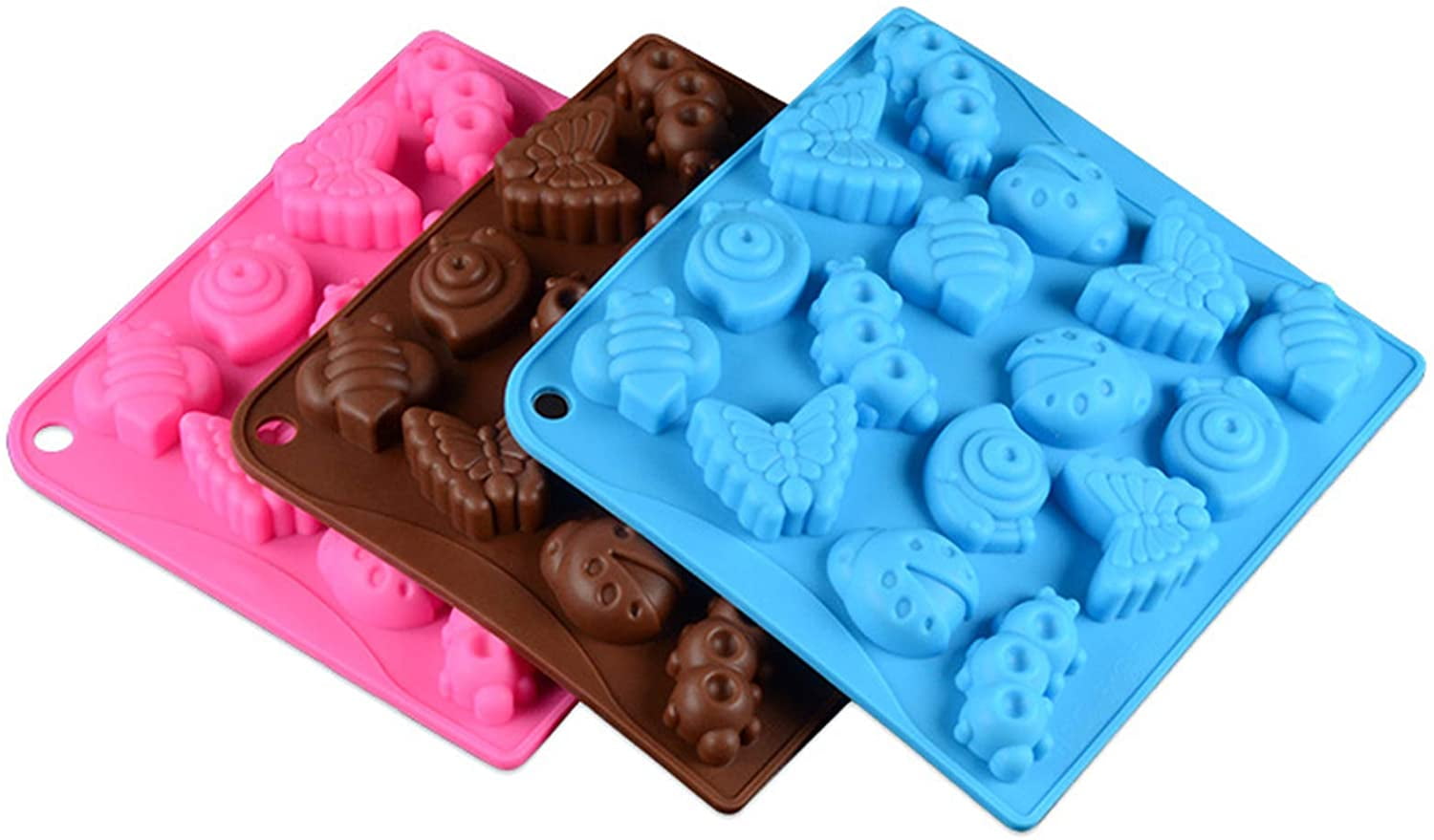 Set of 3 Silicone Mold Insect worm snail candy Ice cube Tray Chocolate DIY Soap 